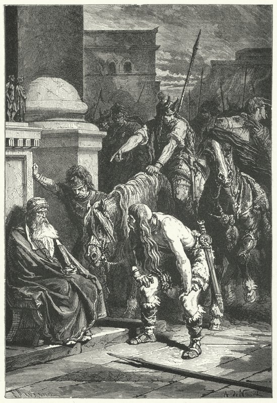 Śmierć konsula rzymskiego Marka Papiriusa w galijskim worku Rzymu, 387 pne (rycina) autorstwa Alphonse Marie de (after) Neuville