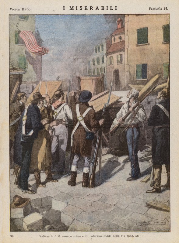 Ilustracja do "Les Miserables" Victora Hugo (kolorowa litografia) autorstwa Ambrogio Lombardi