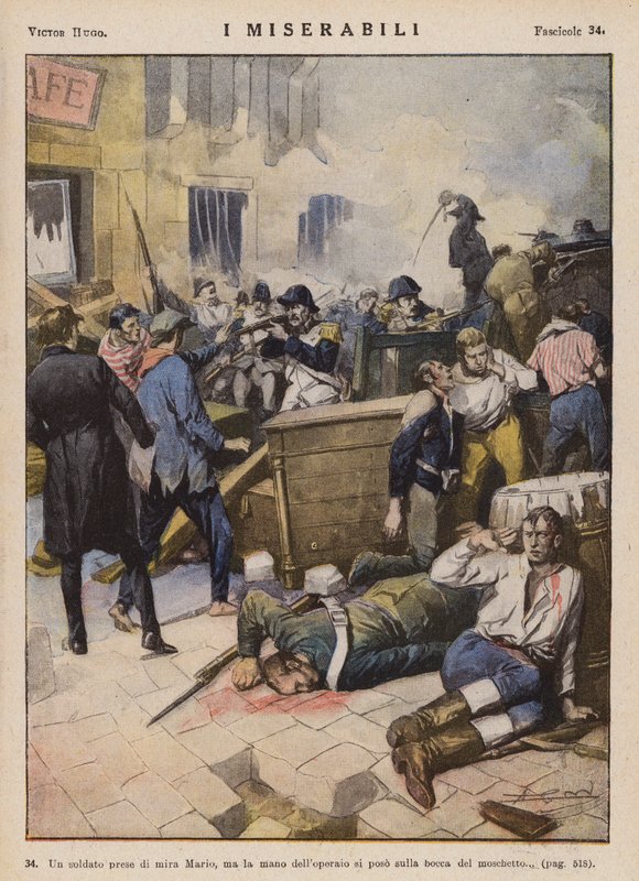 Ilustracja do "Les Miserables" Victora Hugo (kolorowa litografia) autorstwa Ambrogio Lombardi