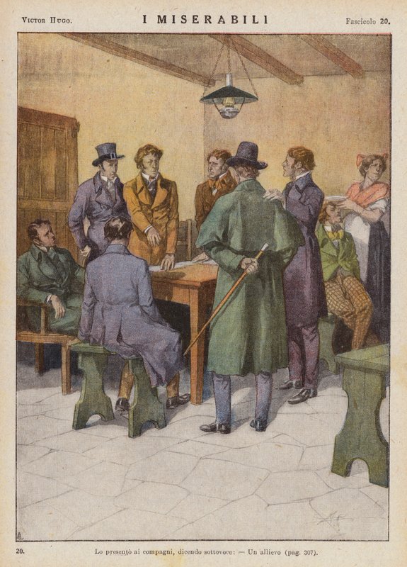 Ilustracja do "Les Miserables" Victora Hugo (kolorowa litografia) autorstwa Ambrogio Lombardi