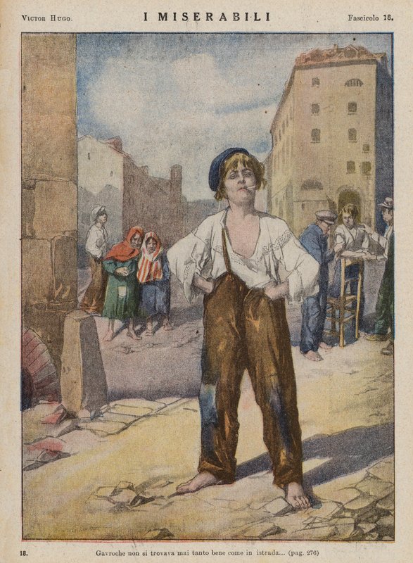 Ilustracja do "Les Miserables" Victora Hugo (kolorowa litografia) autorstwa Ambrogio Lombardi