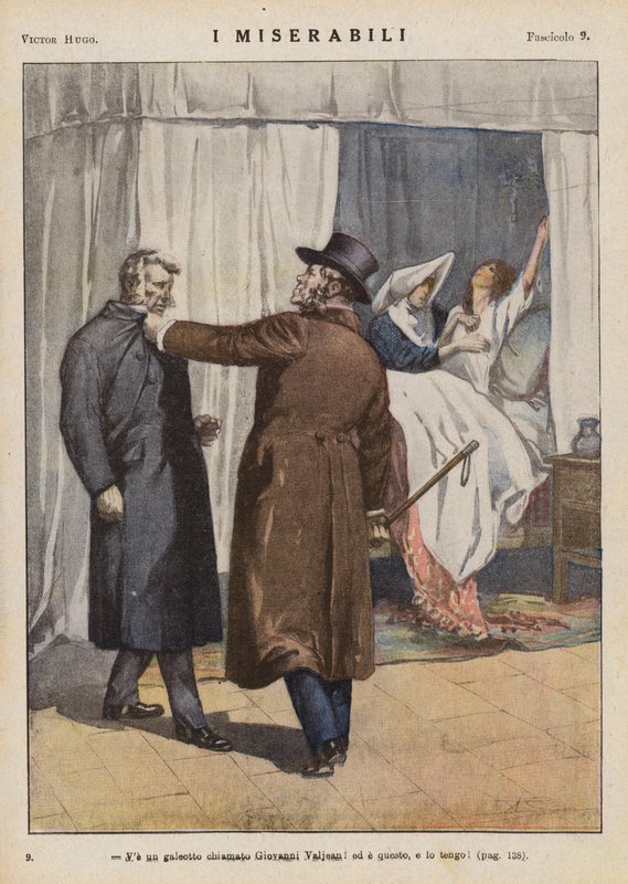Ilustracja do "Les Miserables" Victora Hugo (kolorowa litografia) autorstwa Ambrogio Lombardi