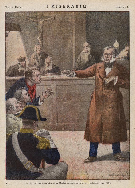 Ilustracja do "Les Miserables" Victora Hugo (kolorowa litografia) autorstwa Ambrogio Lombardi