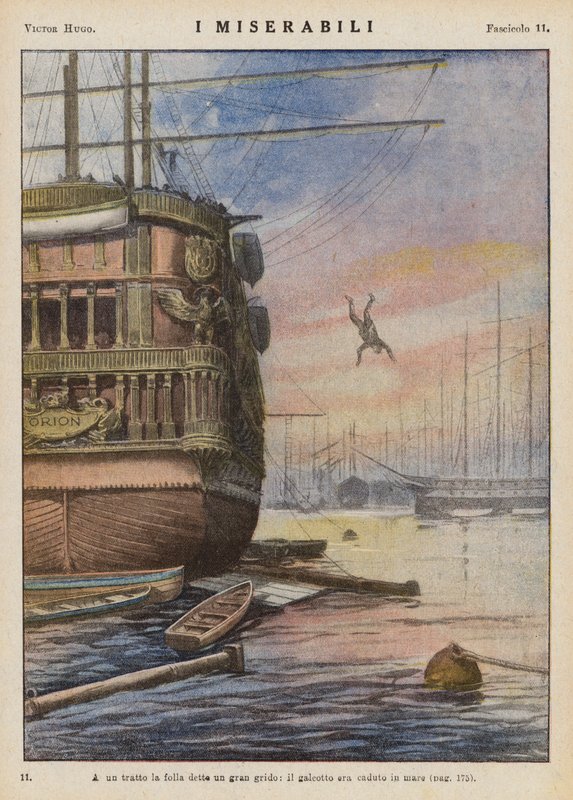Ilustracja do "Les Miserables" Victora Hugo (kolorowa litografia) autorstwa Ambrogio Lombardi