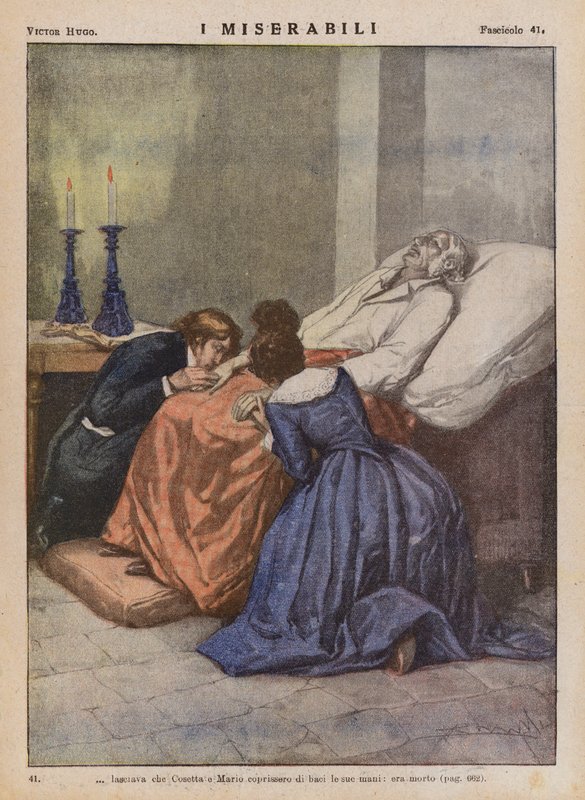 Ilustracja do "Les Miserables" Victora Hugo (kolorowa litografia) autorstwa Ambrogio Lombardi