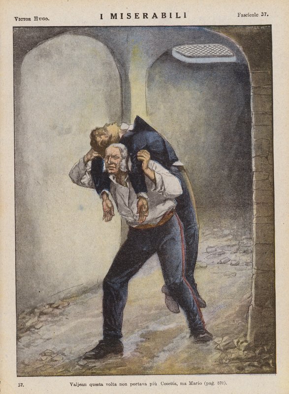 Ilustracja do "Les Miserables" Victora Hugo (kolorowa litografia) autorstwa Ambrogio Lombardi