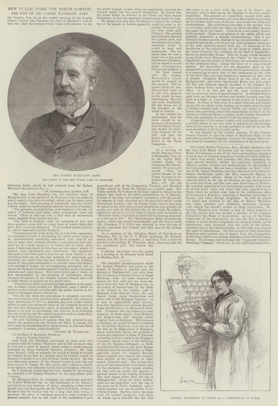 Nowy park publiczny dla północnego Londynu, dar Sir Sydneya Waterlowa, baroneta autorstwa Amedee Forestier