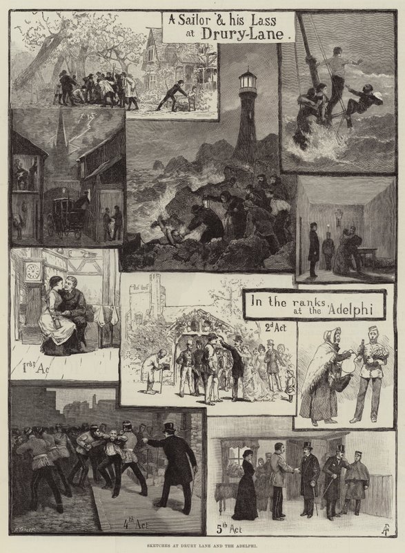 Szkice przy Drury Lane i Adelphi autorstwa Amedee Forestier
