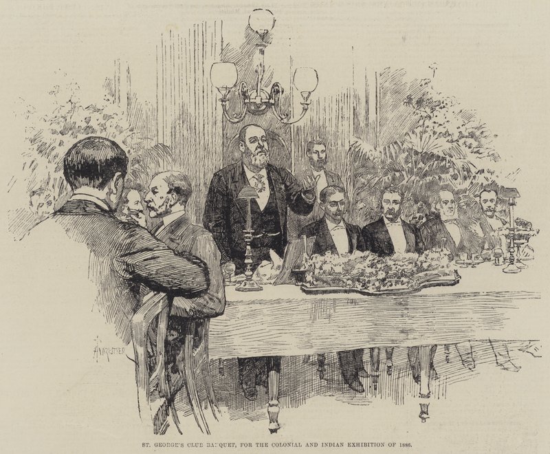 Bankiet w klubie św. Jerzego na wystawę kolonialną i indyjską w 1886 r autorstwa Amedee Forestier