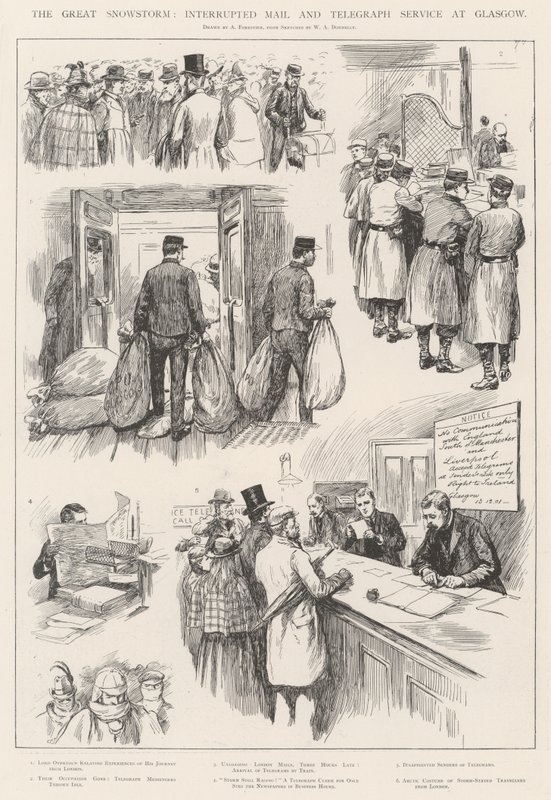 The Great Snowstorm, Interrupted Mail and Telegraph Service w Glasgow autorstwa Amedee Forestier