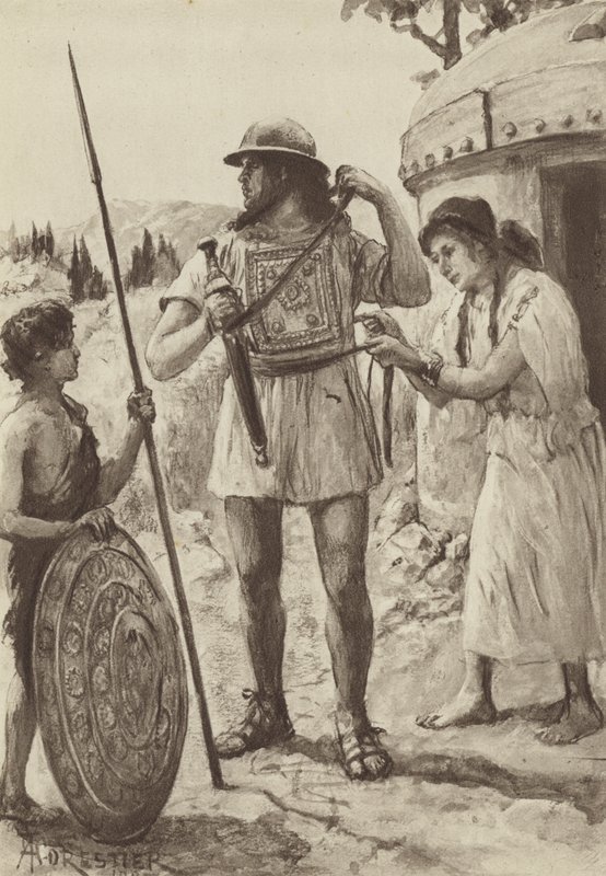 Italic Farmer z epoki brązu uzbrojony do bitwy (litos) autorstwa Amedee (after) Forestier
