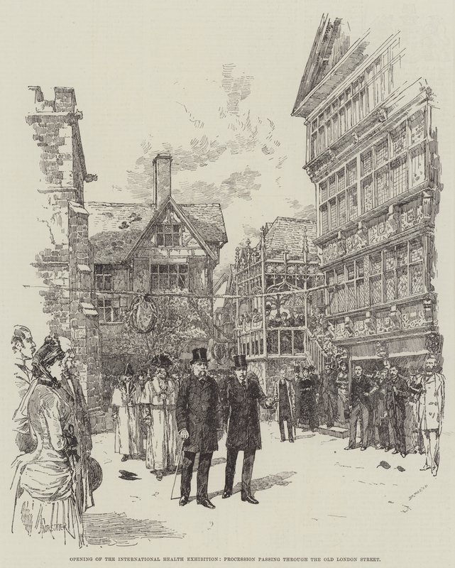 Otwarcie Międzynarodowej Wystawy Zdrowia, Procesja przechodząca przez Old London Street autorstwa Amedee Forestier