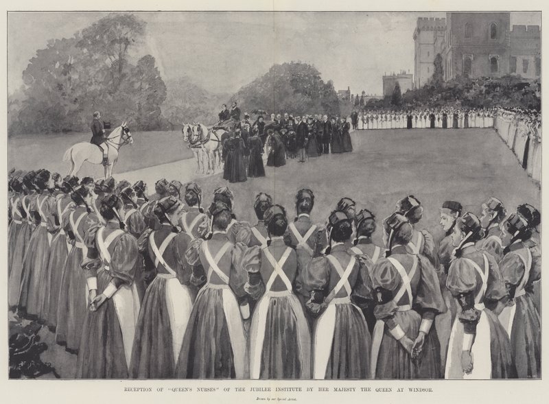 Przyjęcie Królewskich Pielęgniarek Instytutu Jubileuszowego przez Jej Królewską Mość Królową w Windsor autorstwa Amedee Forestier