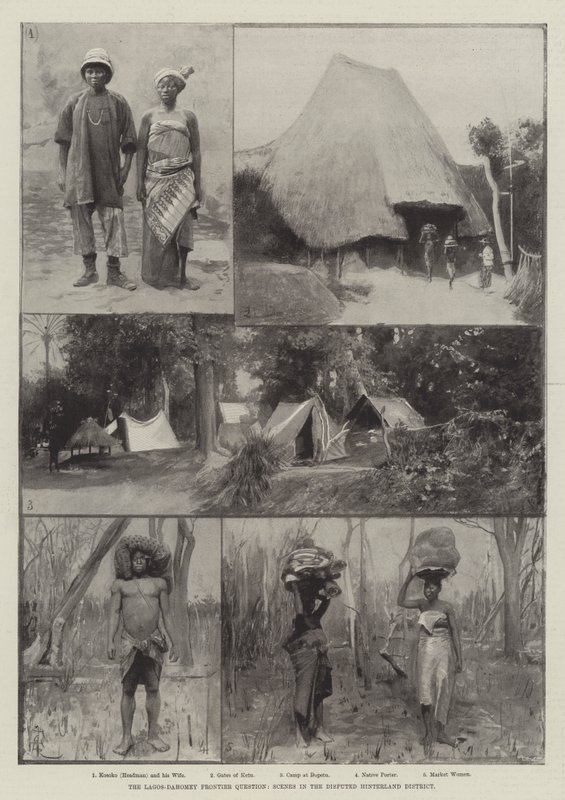 Pytanie o granice Lagos-Dahomey, sceny w spornej dzielnicy w głębi lądu autorstwa Amedee Forestier