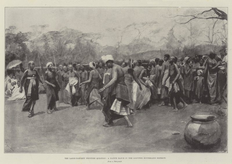 Pogranicze Lagos-Dahomey, taniec tubylczy w spornej dystrykcie w głębi lądu autorstwa Amedee Forestier
