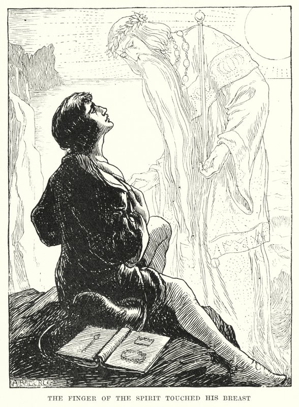 Palec ducha dotknął jego piersi (rycina) autorstwa Amelia M. (attr.to) Bowerley or Bauerle