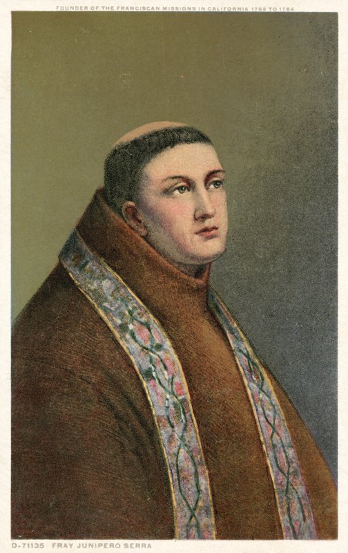 Fray Junipero Serra, założyciel Misji Franciszkańskich w Kalifornii w latach 1769-1784 autorstwa American School