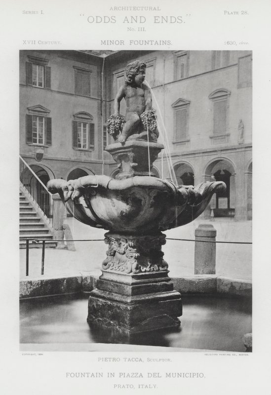 Fontanna na Piazza Del Municipio, Prato, Włochy (zdjęcie b / w) autorstwa American Photographer (after)