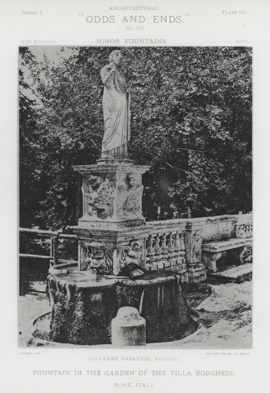Fontanna w ogrodzie Villa Borghese, Rzym, Włochy (zdjęcie czarno-białe) autorstwa American Photographer (after)