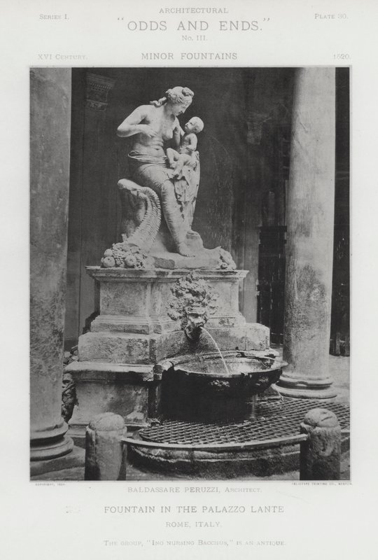 Fontanna w Palazzo Lante, Rzym, Włochy (zdjęcie czarno-białe) autorstwa American Photographer (after)