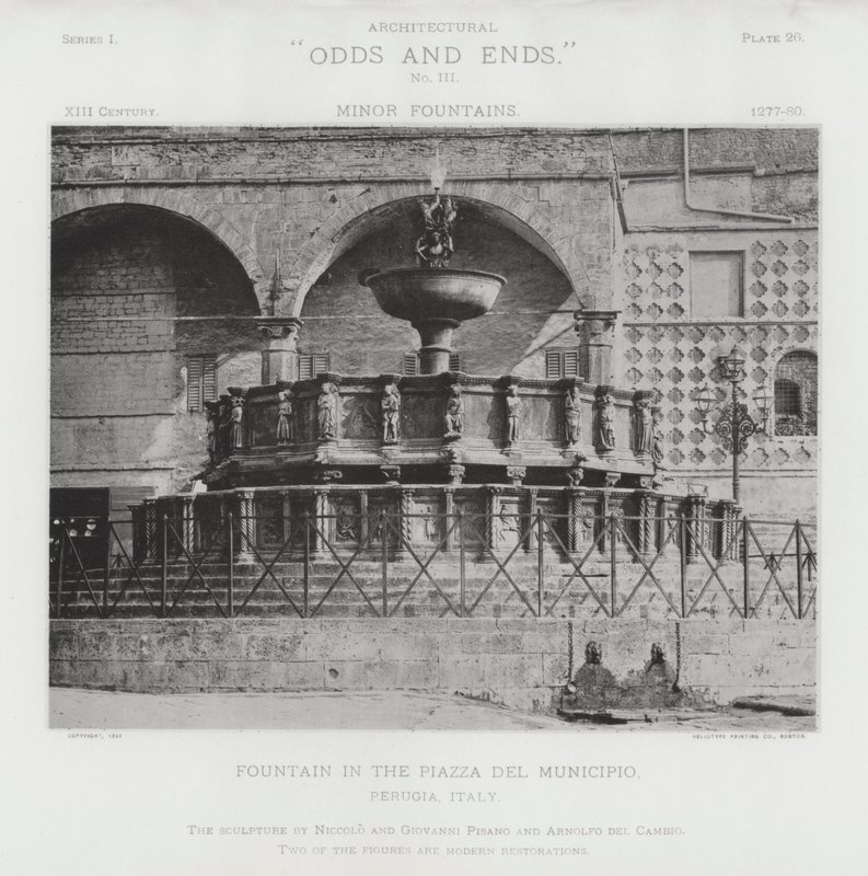 Fontanna na Piazza Del Municipio, Perugia, Włochy (zdjęcie czarno-białe) autorstwa American Photographer (after)