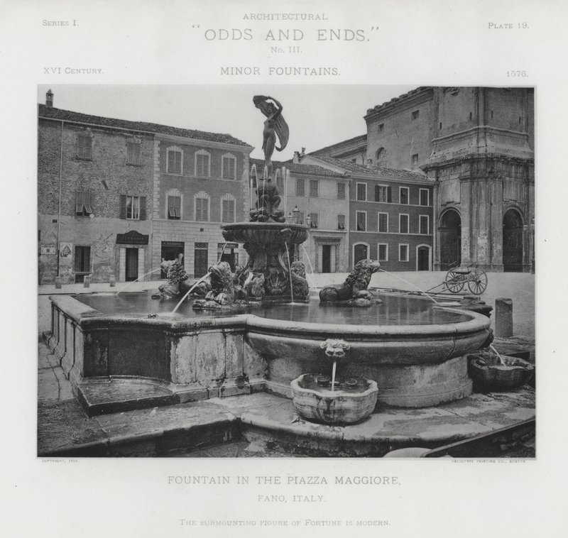 Fontanna na Piazza Maggiore, Fano, Włochy (zdjęcie czarno-białe) autorstwa American Photographer (after)