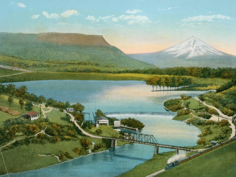Gold Ray Dam, ukazujący Górę Stołową i Rzekę Rogue (zdjęcie) autorstwa American Photographer (after)