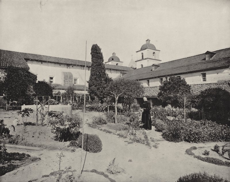 Misja Santa Barbara, Kalifornia (zdjęcie czarno-białe) autorstwa American Photographer (after)