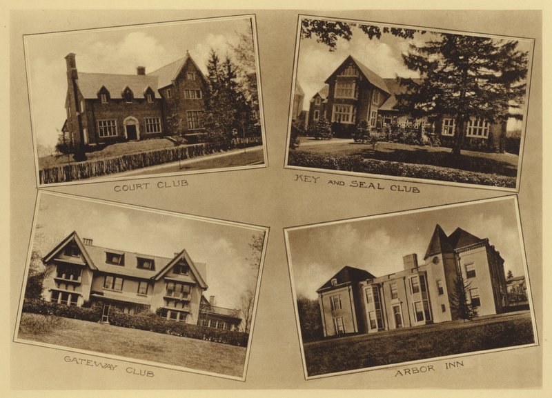 Uniwersytet Princeton: Klub Sądowy; Klub kluczy i pieczęci; Klub Brama; Arbor Inn (czarno-białe zdjęcie) autorstwa American Photographer (after)