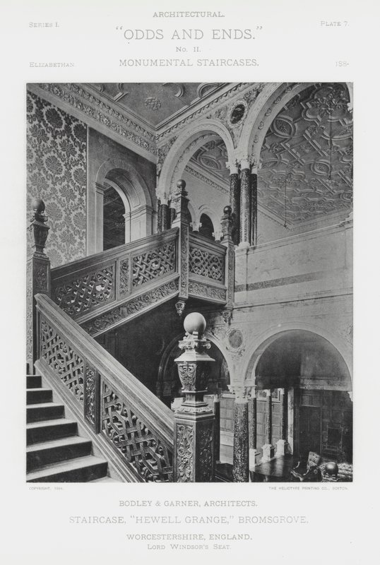 Schody, „Hewell Grange”, Bromsgrove, Worcestershire, Anglia (zdjęcie czarno-białe) autorstwa American Photographer (after)