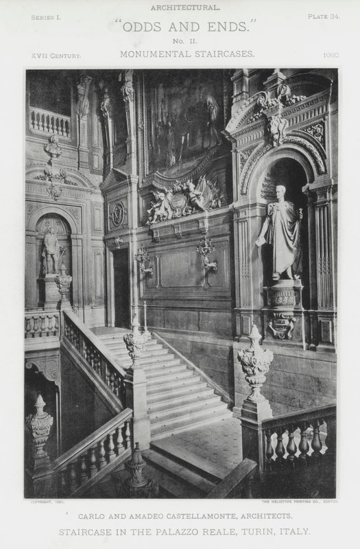 Schody w Palazzo Reale, Turyn, Włochy (zdjęcie czarno-białe) autorstwa American Photographer (after)