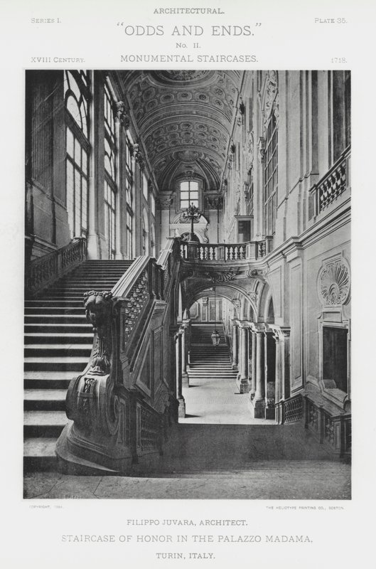Honorowe schody w Palazzo Madama, Turyn, Włochy (zdjęcie czarno-białe) autorstwa American Photographer (after)