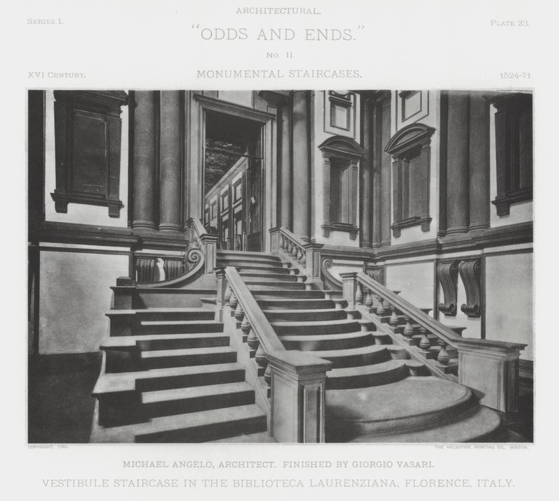 Schody do przedsionka w Biblioteca Laurenziana, Florencja, Włochy (zdjęcie czarno-białe) autorstwa American Photographer (after)