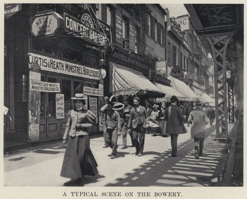 Typowa scena na Bowery (zdjęcie czarno-białe) autorstwa American Photographer