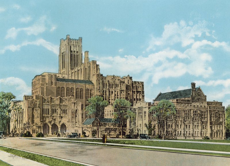 Alexander McKinlock Memorial Campus, Northwestern University, Chicago Avenue i Lake Shore Drive (kolorowe zdjęcie) autorstwa American Photographer