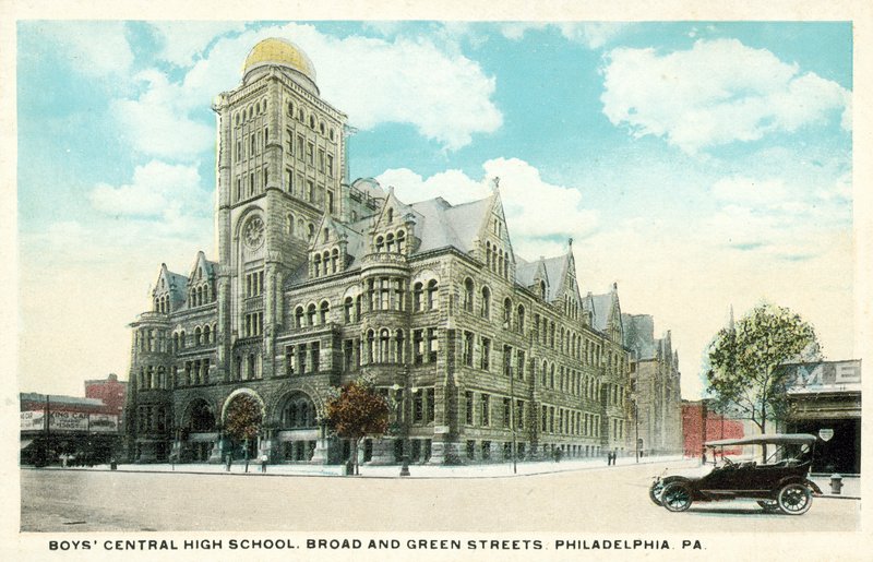 Centralna Szkoła Średnia dla Chłopców, ulice Broad i Green, Filadelfia, Pensylwania, USA (zdjęcie kolorowe) autorstwa American Photographer
