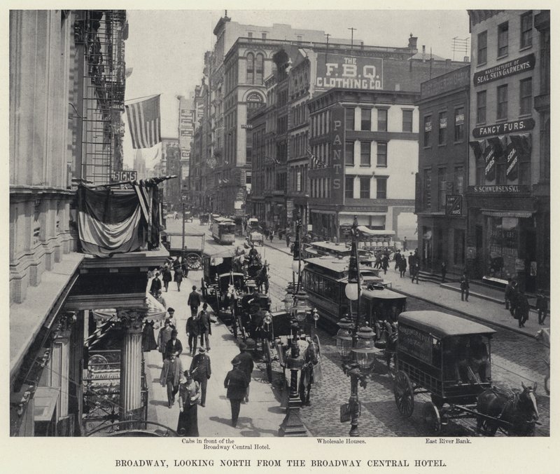 Broadway, patrząc na północ od Broadway Central Hotel (zdjęcie czarno-białe) autorstwa American Photographer