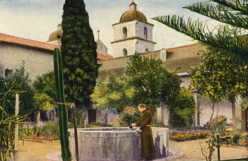 W ogrodzie, misja Santa Barbara (zdjęcie kolorowe) autorstwa American Photographer