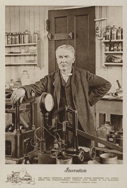 Wynalazek Thomas Alva Edison w swoim warsztacie autorstwa American Photographer