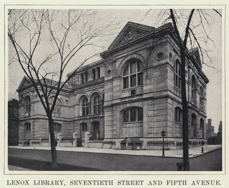 Biblioteka Lenox, Siedemdziesiąta Ulica i Piąta Aleja (zdjęcie czarno-białe) autorstwa American Photographer