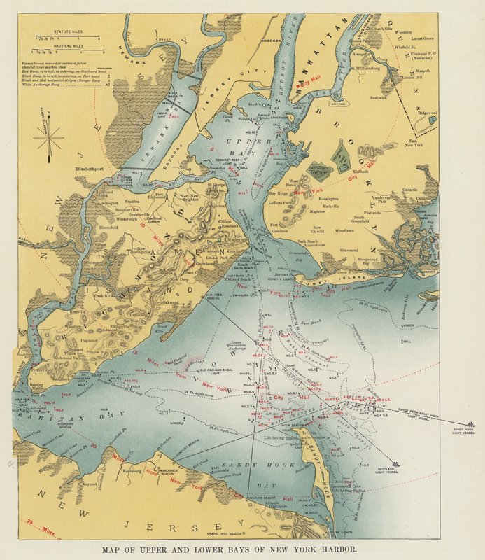 Mapa górnych i dolnych zatok nowojorskiego portu (zdjęcie czarno-białe) autorstwa American Photographer
