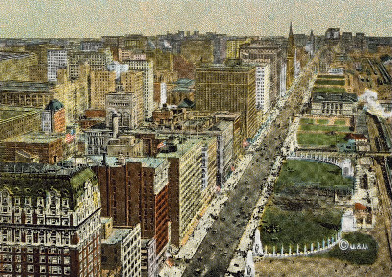 Michigan Boulevard, patrząc na północ, widziany z samolotu (kolorowe zdjęcie) autorstwa American Photographer