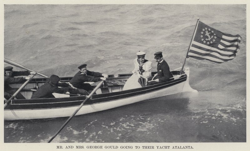 Pan i pani George Gould jadą na jacht Atalanta (zdjęcie czarno-białe) autorstwa American Photographer