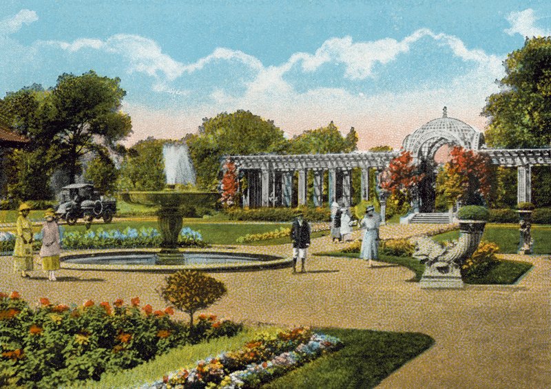 Pergola, niedaleko budynku administracyjnego, Washington Park (kolorowe zdjęcie) autorstwa American Photographer