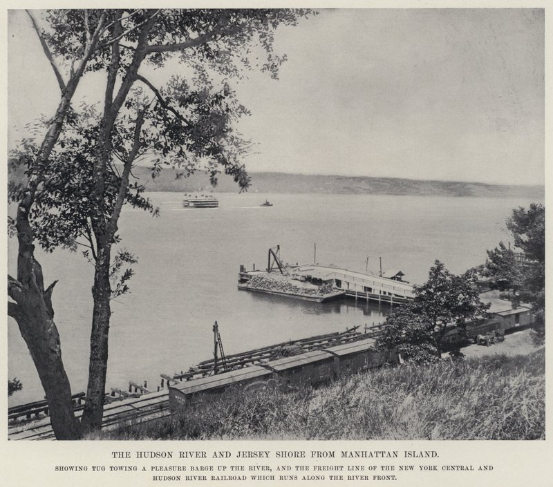 Rzeka Hudson i Jersey Shore z wyspy Manhattan (zdjęcie czarno-białe) autorstwa American Photographer