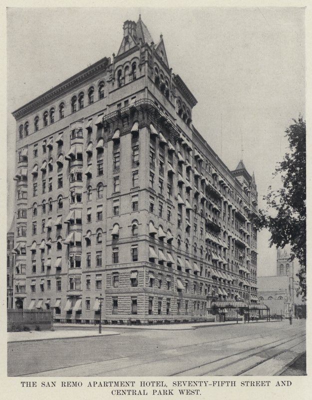 San Remo Apartment Hotel, Seventy-Fifth Street i Central Park West (zdjęcie czarno-białe) autorstwa American Photographer