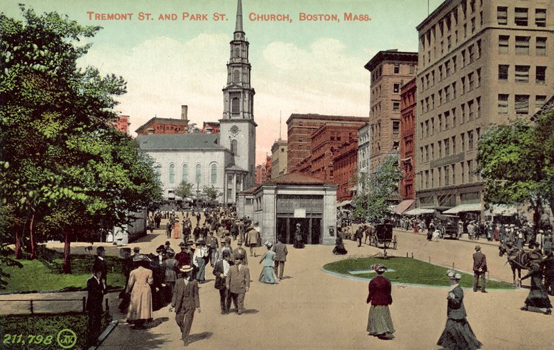 Tremont Street i Park Street Church, Boston, Massachusetts (zdjęcie kolorowe) autorstwa American Photographer
