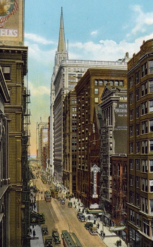 Washington Street, patrząc na wschód od Wells Street (kolorowe zdjęcie) autorstwa American Photographer