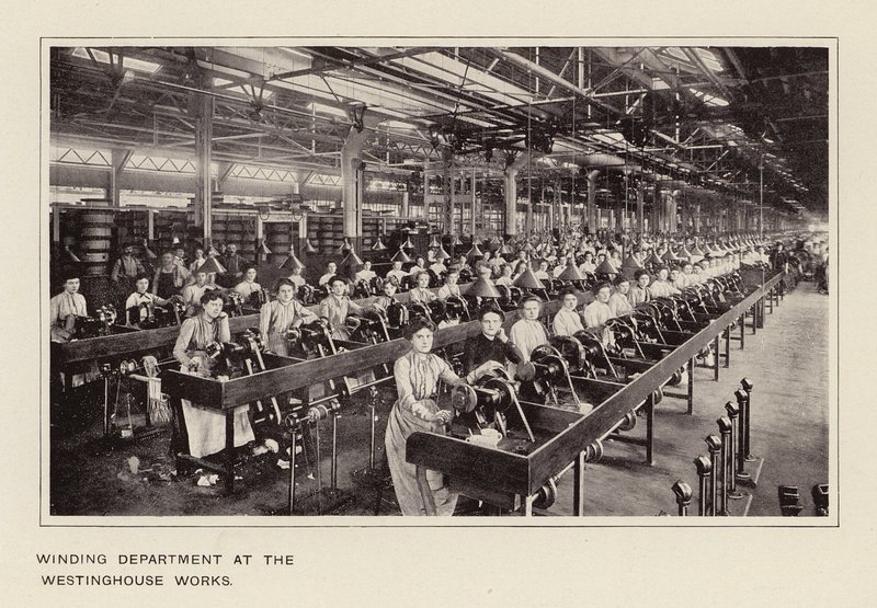 Dział nawijania w zakładach Westinghouse (zdjęcie czarno-białe) autorstwa American Photographer