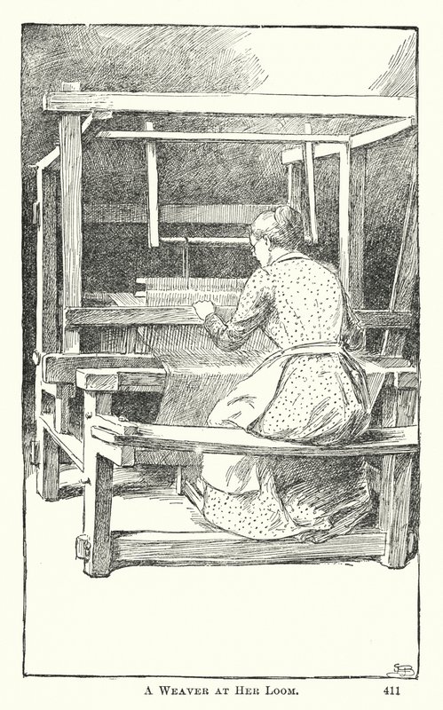 Tkaczka w swoim krośnie (grawerunek) autorstwa American School